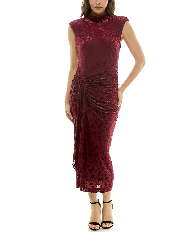 Taylor Women's Tie Front Mock Neck Midi Dress