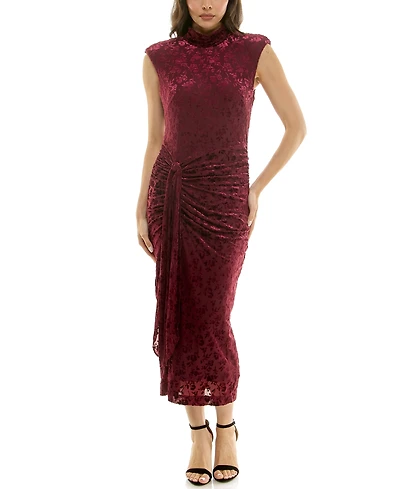 Taylor Women's Tie Front Mock Neck Midi Dress