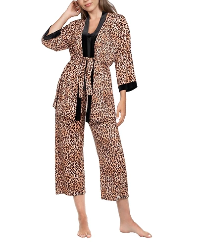 Linea Donatella Women's 3-Piece Sleeveless Cami Top, Pants and Wrapper Pajama Set