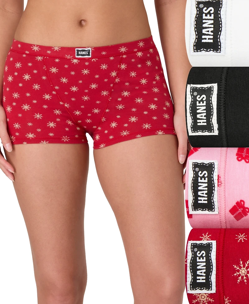 Hanes Women's 4-Piece Boxer Brief Underwear Assorted Bonus Pack