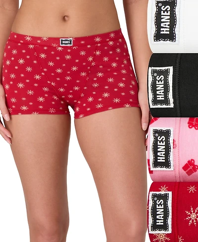 Hanes Women's 4-Piece Boxer Brief Underwear Assorted Bonus Pack