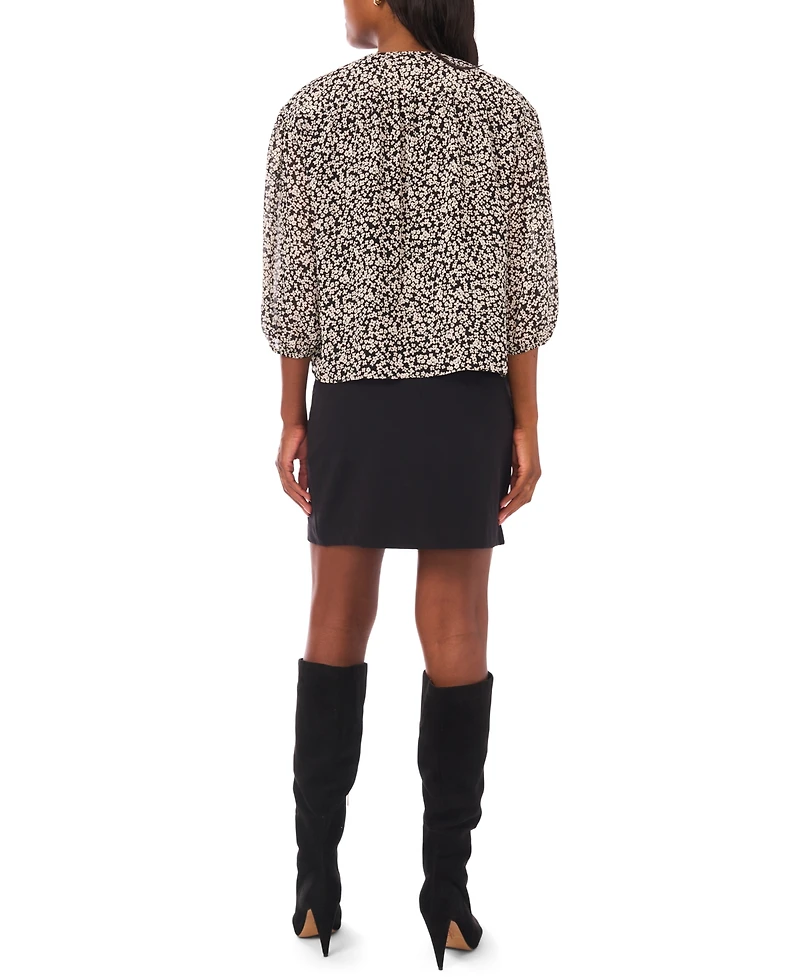 1.state Women's Printed 3/4-Sleeve Crewneck Flowy Blouse
