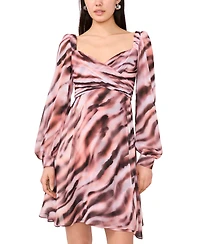 1.state Women's Printed Long Sleeve Mini Dress