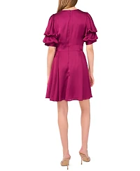 1.state Women's V-Neck Tiered Bubble Puff Sleeve Mini Dress