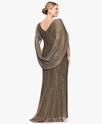 Betsy & Adam Plus Long Metallic Crinkle Sheath Dress