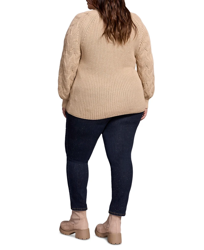 Tribal Plus Size Cable Knit Mock Neck Sweater