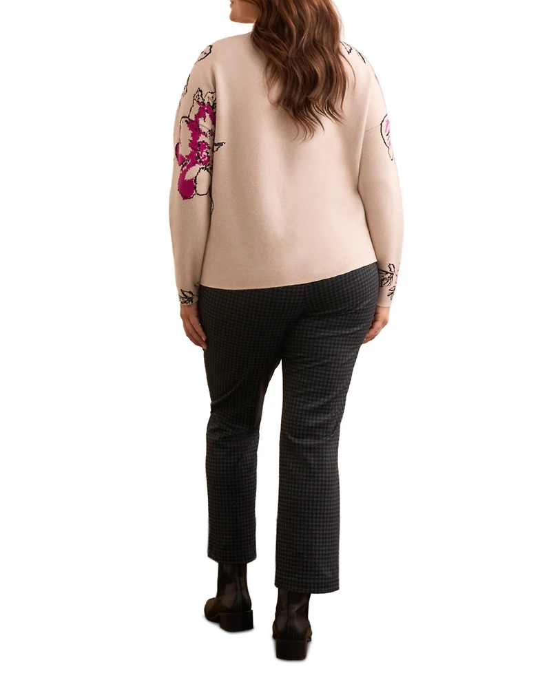 Tribal Plus Knit Jacquard Funnel Neck Sweater