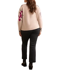 Tribal Plus Knit Jacquard Funnel Neck Sweater