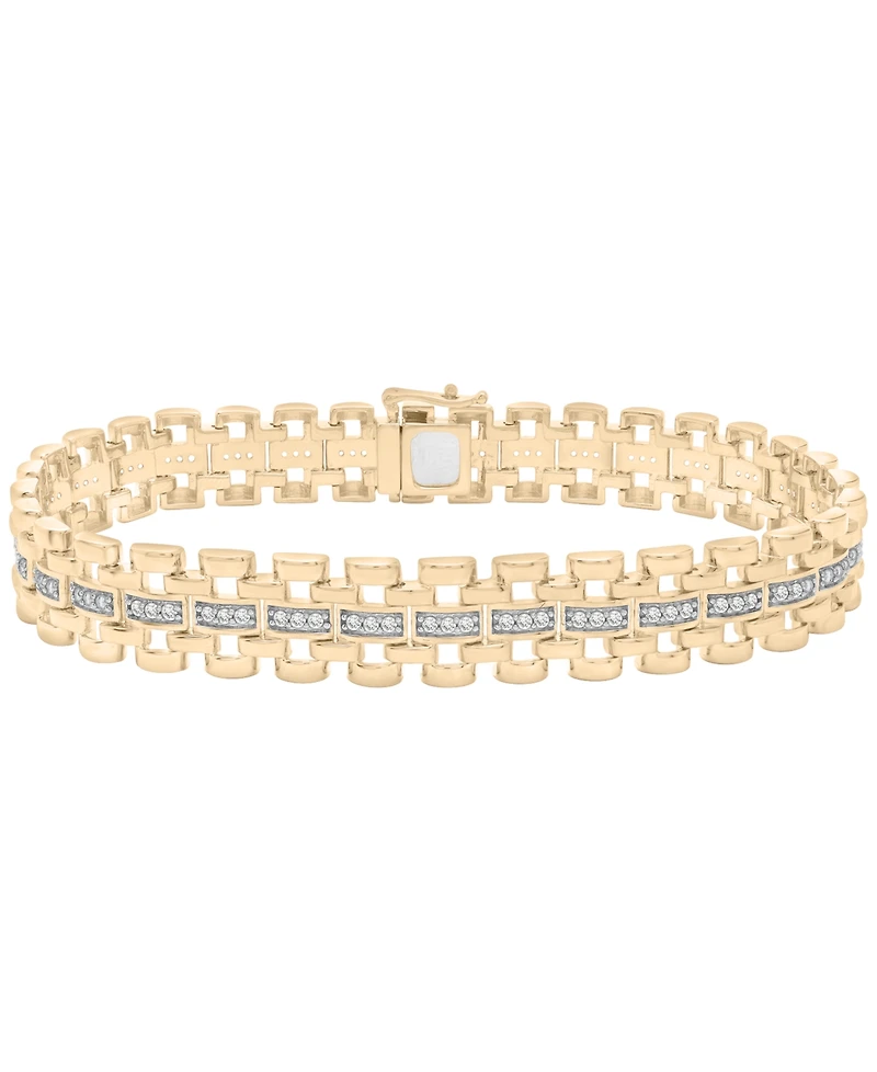 Macy's Men's Diamond (1 ct. t.w.) Link Bracelet in 14K Gold-Plated Sterling Silver