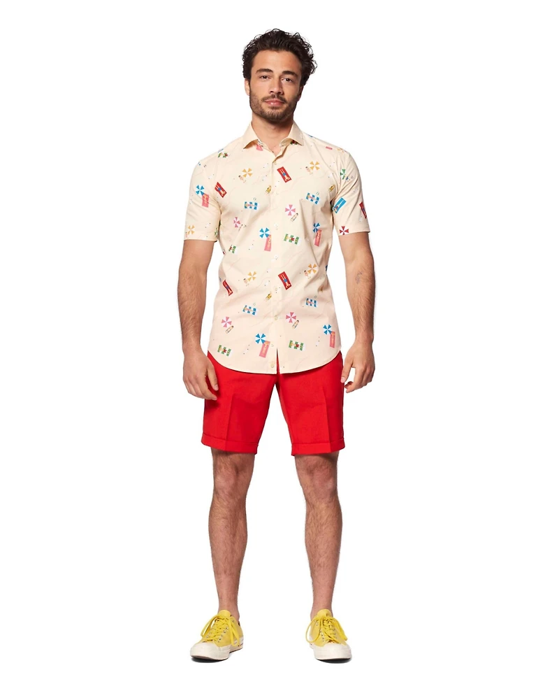 OppoSuits Big & Tall Beach Shirt - Short Sleeved Button Down Dress Slim Fit Beige