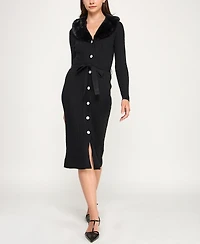 Invitee Juniors' Button Front Tie Waist Collared Midi Dress