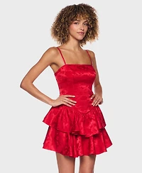 B Darlin Juniors' Strapped Ruffle Layered Square Neck Dress
