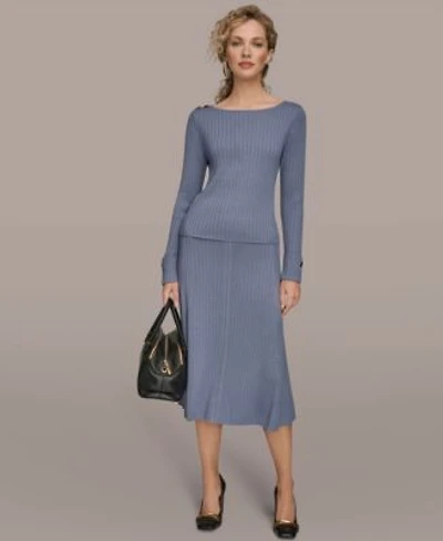 Donna Karan New York Womens Long Sleeve Button Detail Sweater Skirt