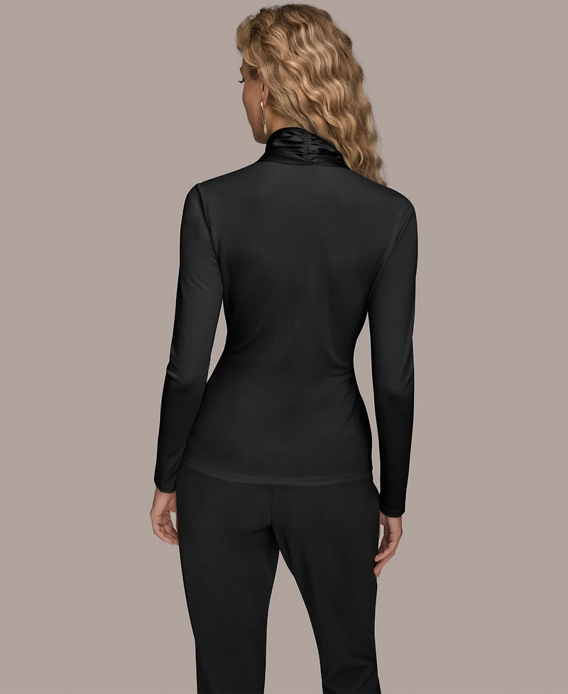 Donna Karan New York Women's Long Sleeves Drape Neck Bar Hardware Top
