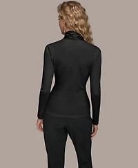 Donna Karan New York Women's Long Sleeves Drape Neck Bar Hardware Top