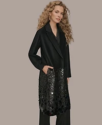 Donna Karan New York Women's Notched Collar Foil-At-Bottom Long Coat
