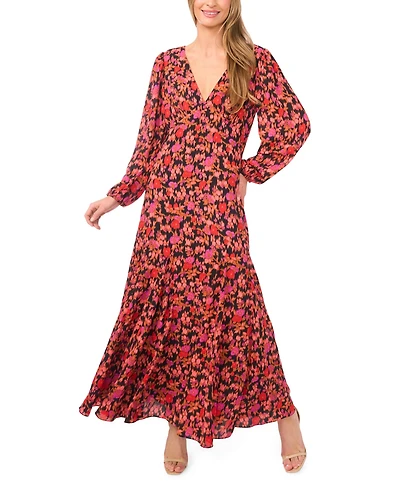 CeCe Women's V-Neck Balloon Sleeve Maxi Dress