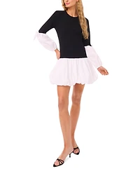 CeCe Women's Mix Media Rib Knit Balloon Long Sleeve Top