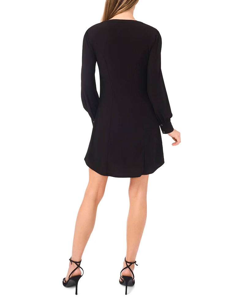 CeCe Women's V-Neck Button Down Long Sleeve Dress
