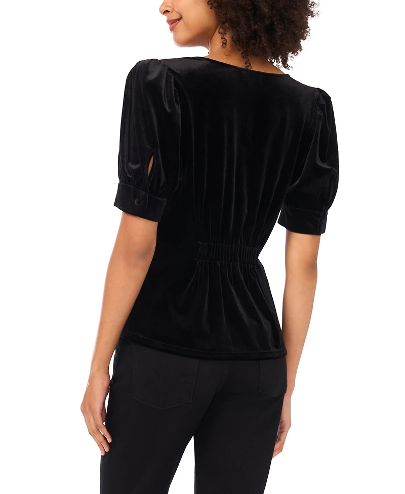 CeCe Women's Velvet Bow Short Sleeve V -Neck Top