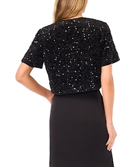 CeCe Women's Cropped Velvet Sequin Short Sleeve Top
