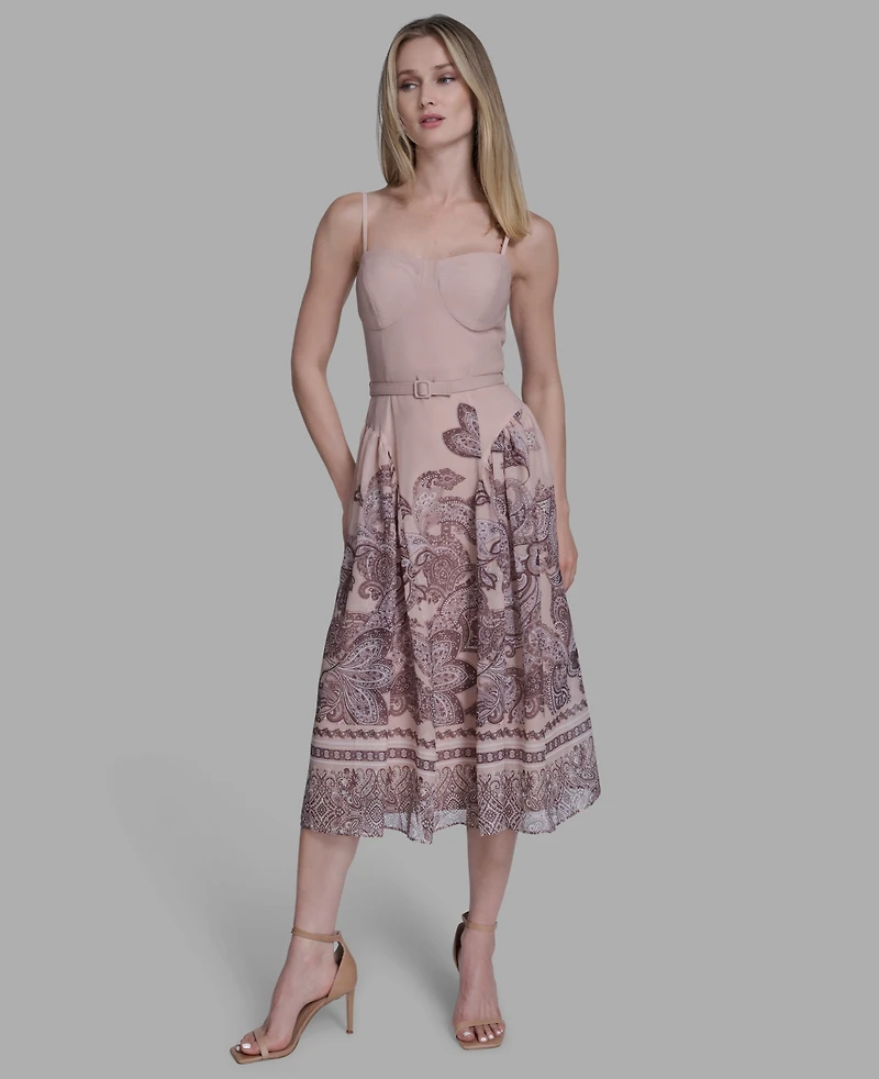 Bcbg Women's Border Print Sleeveless Midi Dress