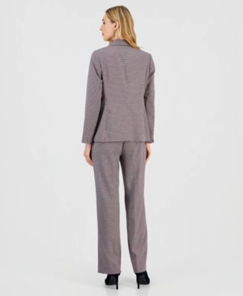 Kasper Womens Houndstooth One Button Jacket Houndstooth Wide Leg Pants