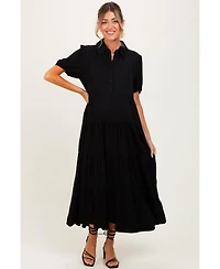Pinkblush Maternity Black Collared Button Down Tiered Midi Dress