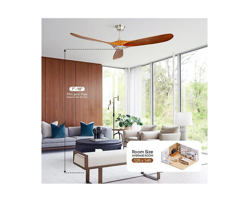 60-inch Modern Sand Nickel 3-Blade Ceiling Fans with Intelligent Remote Control and Timing Function
