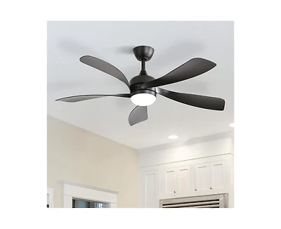 52-inch Black Modern Downrod Indoor Abs 5 Blades Led Ceiling Fan Light with Remote Control Support Six Speed Ajustable