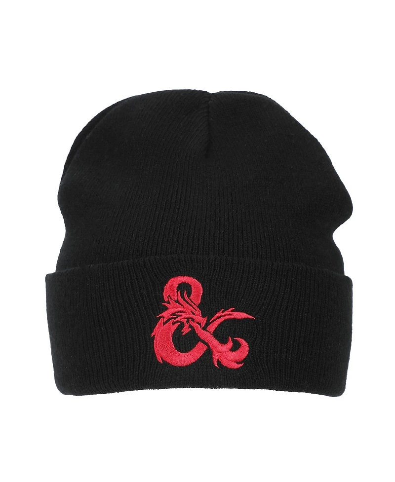 Dungeons & Dragons Men's Ampersand Logo Embroidery Black Acrylic Knit Cuff Beanie