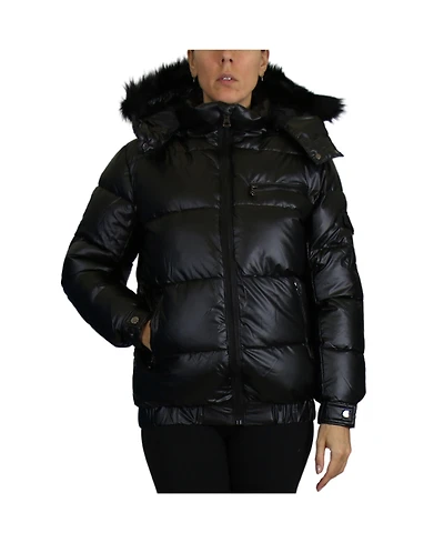 Spire By Galaxy Women's Full Zip Heavyweight Bubble Jacket With Detachable Faux Fur Hood