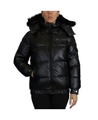 Spire By Galaxy Women's Full Zip Heavyweight Bubble Jacket With Detachable Faux Fur Hood