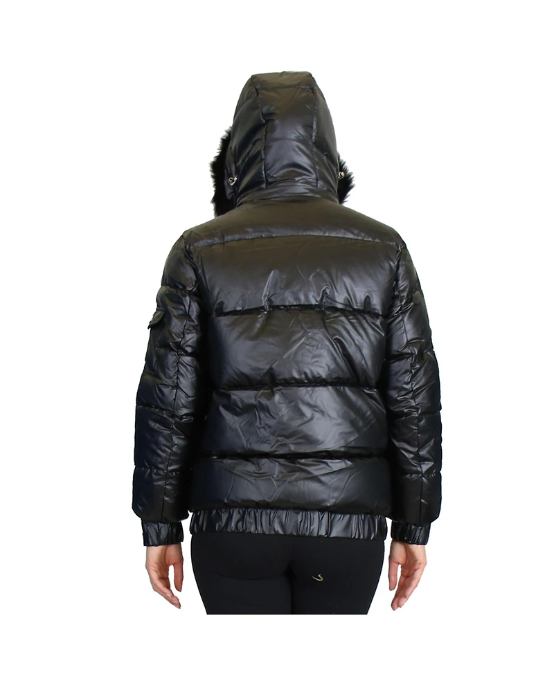 Spire By Galaxy Women's Full Zip Heavyweight Bubble Jacket With Detachable Faux Fur Hood