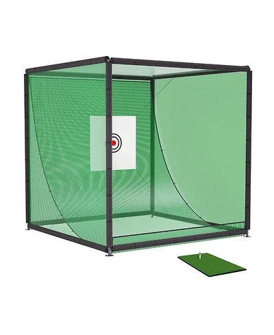 10x10x10FT Golf Practice Net Cage with Metal Frame, Backyard Golf Hitting Net Kit, Durable Batting Cage Netting for Home Golf Training and Simulators