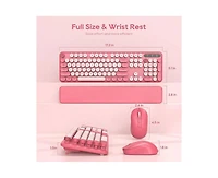 risokeys Wireless Keyboard and Mouse Combo - Round Keycaps, 2.4GHz Full-Size Keyboard with Detachable Wrist Rest, Sleep Mode Tilt, Pc