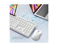 Risokeys Wireless Keyboard And Mouse Combo, 2.4G Wireless Computer Keyboard With Phone Tablet Holder, Silent Mouse With 6 Button, Compatible With, Whi