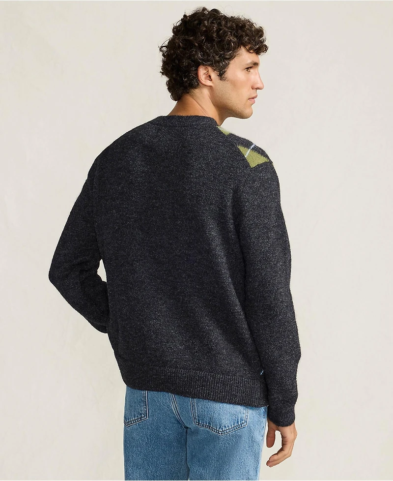 Lands' End Men's Long Sleeve Fuzzy Argyle Cardigan Sweater