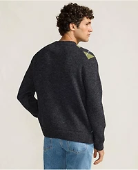Lands' End Men's Long Sleeve Fuzzy Argyle Cardigan Sweater