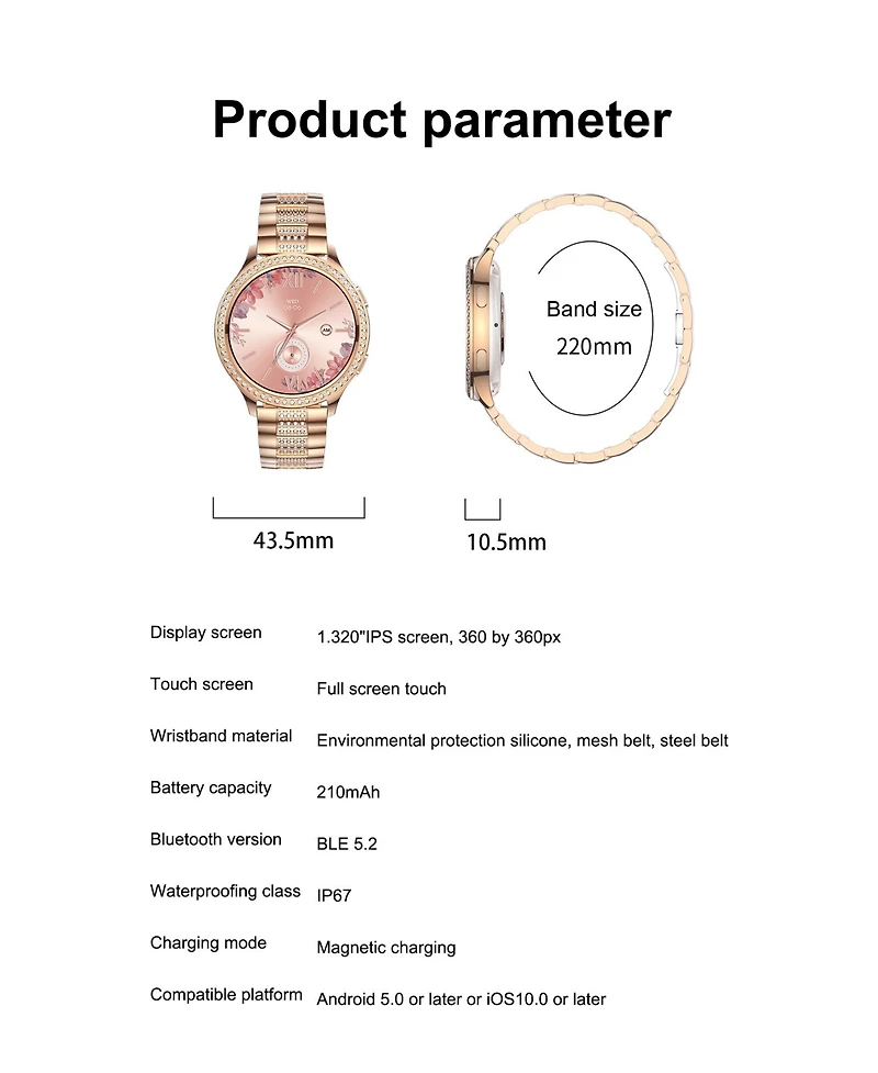 Ruxing Smart 1.32" Smart Watch Sport Multifunctional for Women With Bluetooth Calling Health Monitoring，Intelligent Reminder IP67