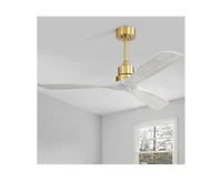 52-inch Modern Golden 3 Blades Walnut Ceiling Fan with 6 Speed Remote control and Timing and Forward Reverse Rotation Function for Indoor
