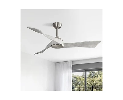 52-inch Modern Sand Nickel 3 Solid Wood Blade Ceiling Fan with Six Speed Remote Control and Forward Reverse Function