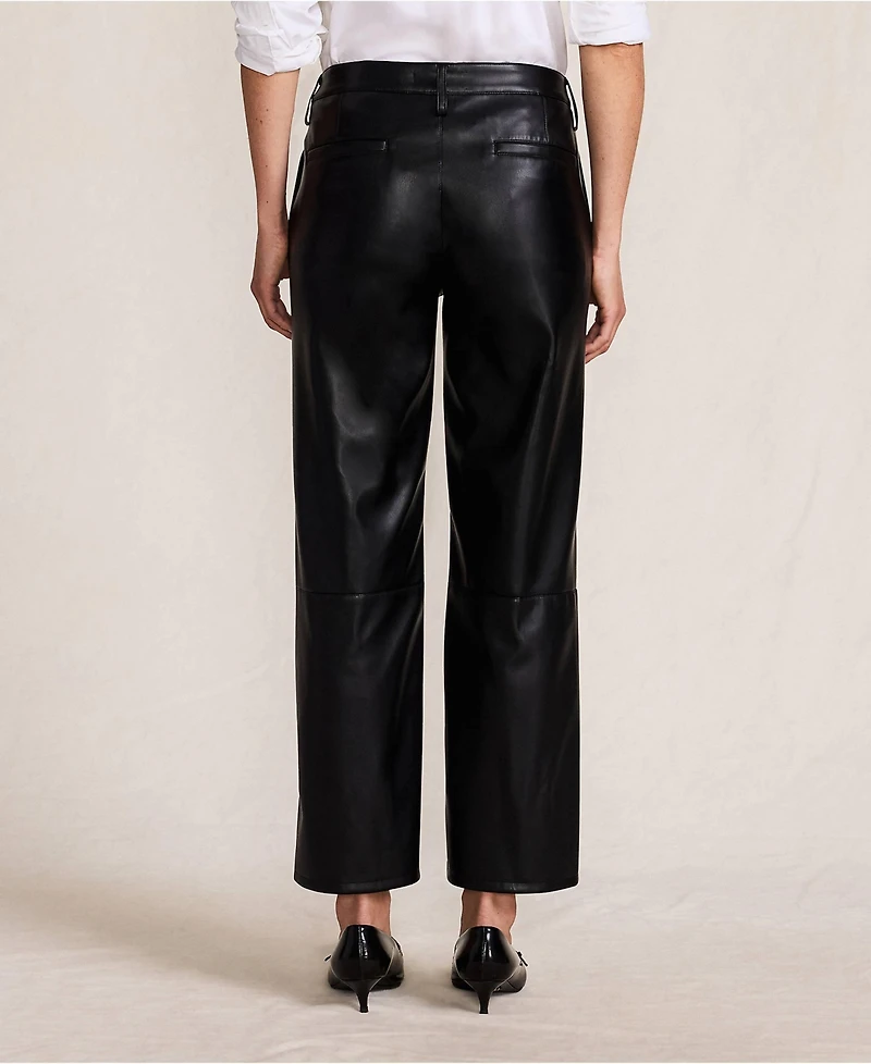 Lands' End Women Faux Leather Mid Rise Relaxed Straight Leg Crop Pants