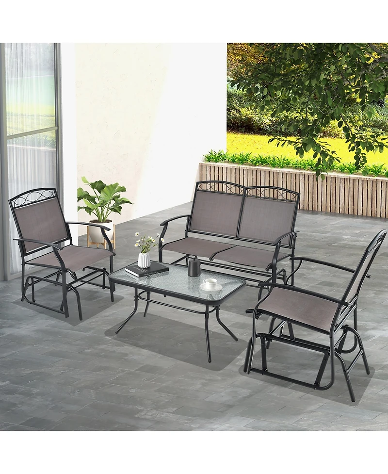 Gymax Patio Swing Glider Chairs Set of 2 Outdoor Metal Glider Armchairs Garden Poolside