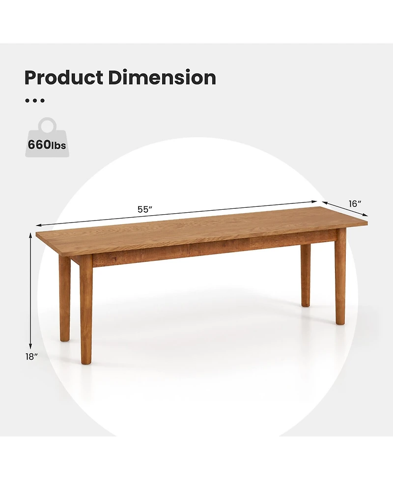 Gymax Solid Wood Dining Bench Entryway Bench w/ Rubber Wood Legs for Bedroom Oak