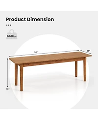 Gymax Solid Wood Dining Bench Entryway Bench w/ Rubber Wood Legs for Bedroom Oak