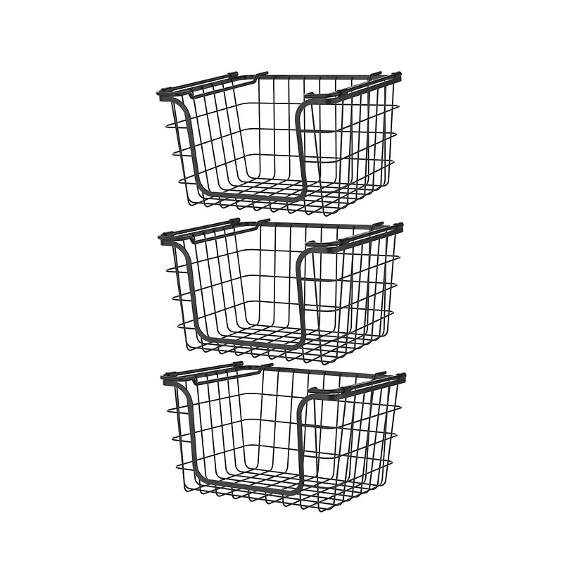 Oceanstar Stackable Metal Wire Storage Basket Set for Pantry, Countertop, Kitchen or Bathroom, Black, Set of 3
