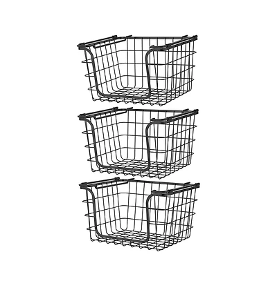 Oceanstar Stackable Metal Wire Storage Basket Set for Pantry, Countertop, Kitchen or Bathroom, Black, Set of 3