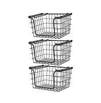 Oceanstar Stackable Metal Wire Storage Basket Set for Pantry, Countertop, Kitchen or Bathroom, Black, Set of 3