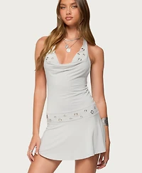 Edikted Women's Grommet Cowl Neck Halter Mini Dress